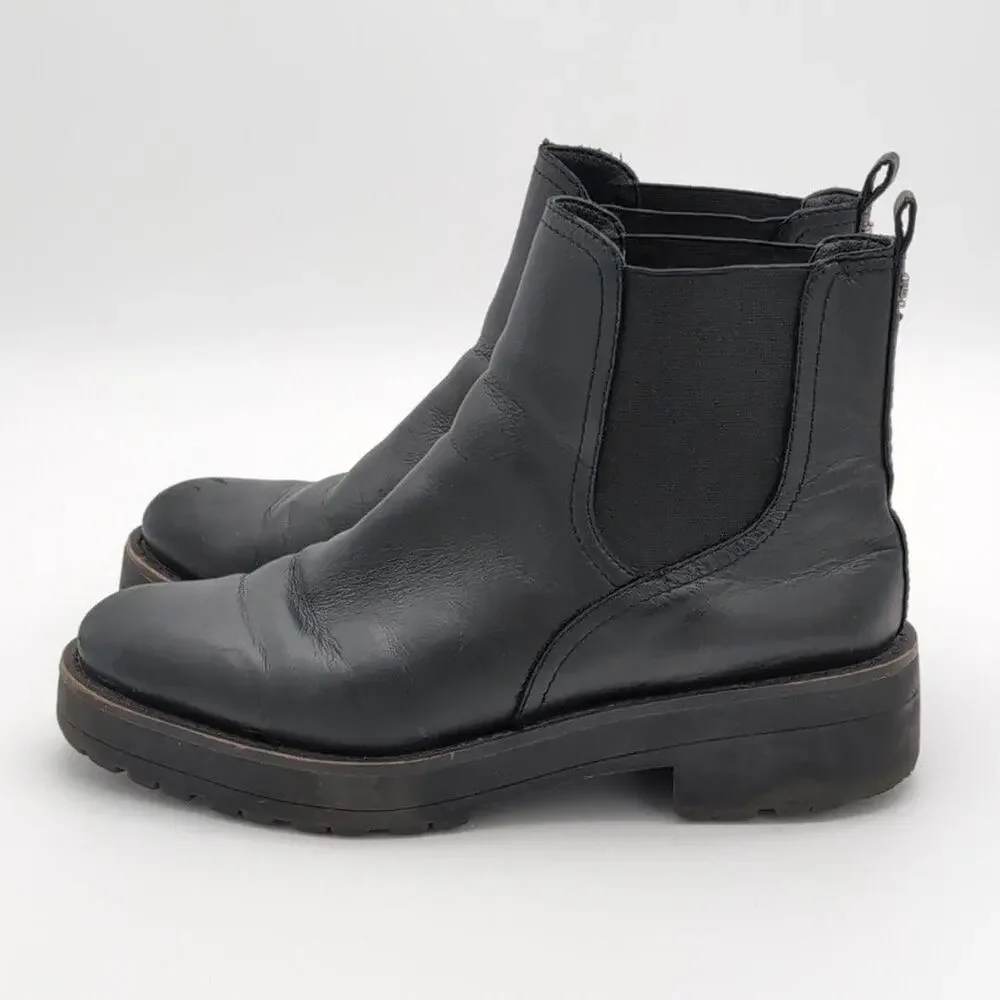 Sam Edelman Boots Womens 8.5 Black Leather Chelsea Ankle Lug Sole Pull On